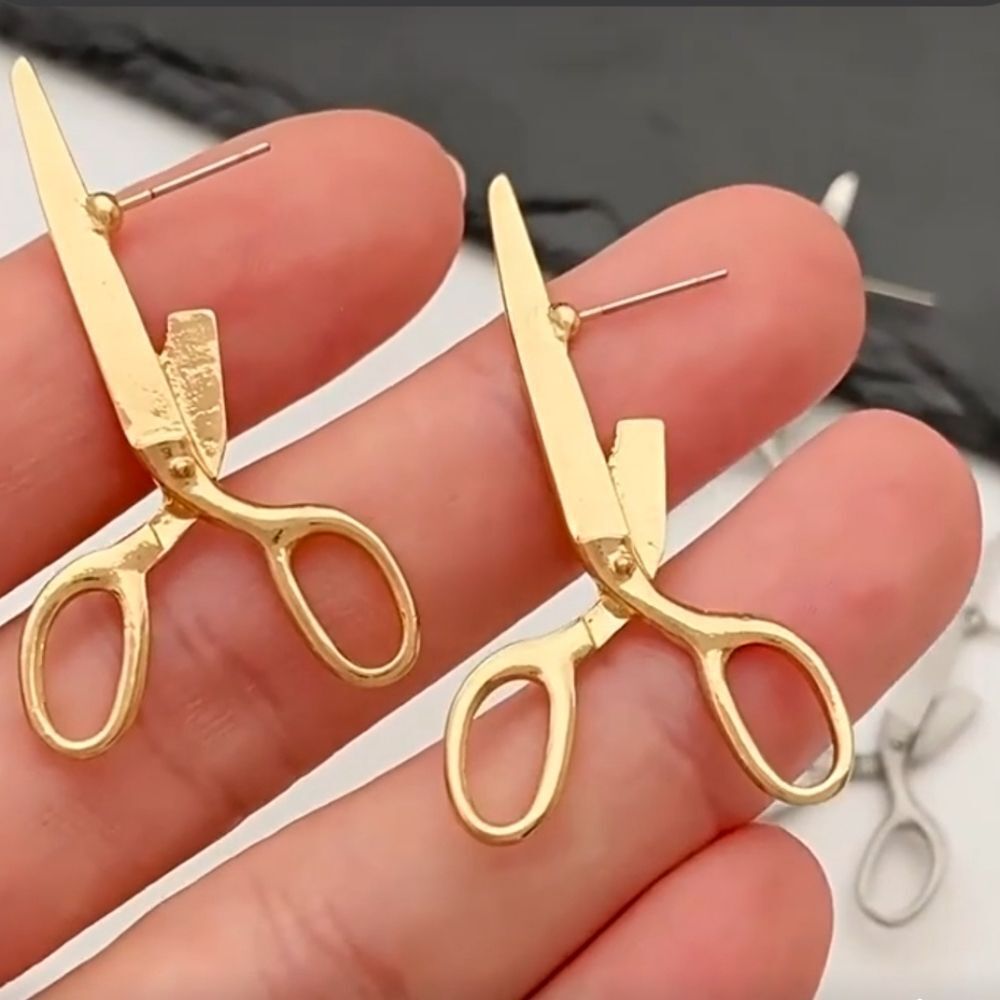 Metallic Scissors unique earrings - Picture 3 of 5